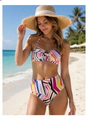 kate spade Women’s Multicolor Stripe Bandeau Bikini top and bottom